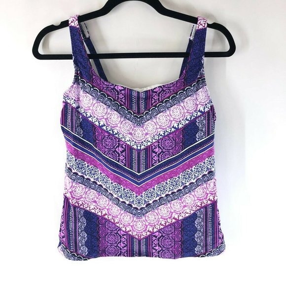 Lands' End Other - Lands End Tankini Top Underwire Removable Pads Square Neck Striped Purple 6